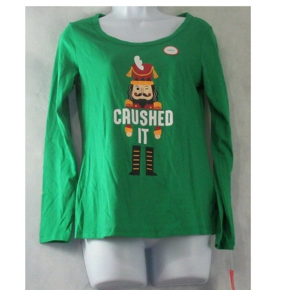 Family Pajamas Women's Pajama Top, Green Christmas Nutcracker, XS